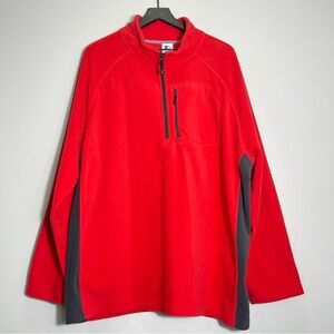 STARTER Men 1/4 Zip Fleece Pullover Red Gray Color Block Zip Pocket Size 2X